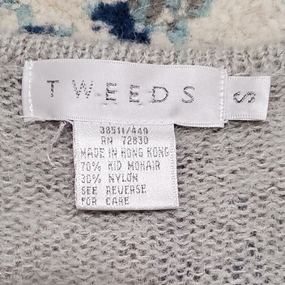 Tweeds Vintage 90s Ruffle Hem Mohair Blend Sweater Light Gray S - Picture 6 of 6